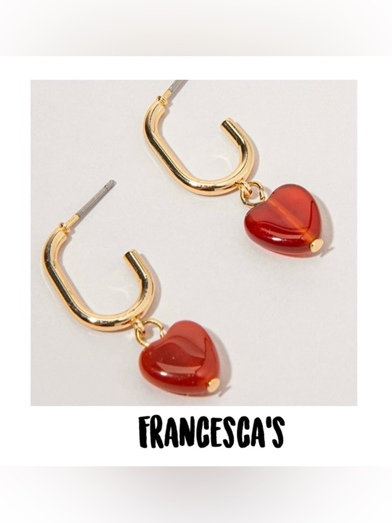 New Francescas Melanie Bead Red Heart On Charm Earrings 15$